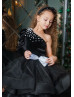 One Shoulder Black Satin Pearls Embellished Flower Girl Dress